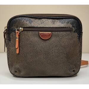 Bric's Pebbled Crossbody Brown Black PVC Leather Small Zip Top Adjustable Strap